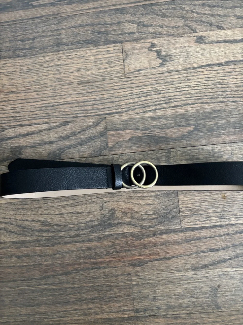 Classic Black Double-Ring Leather Women’s Belt